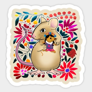 Mexican mouse with mexican doll Sticker